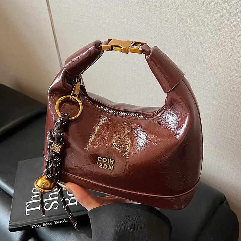 Women Retro Shoulder Bag Brown Gold Zipper Commuter Crossbody - Image 10