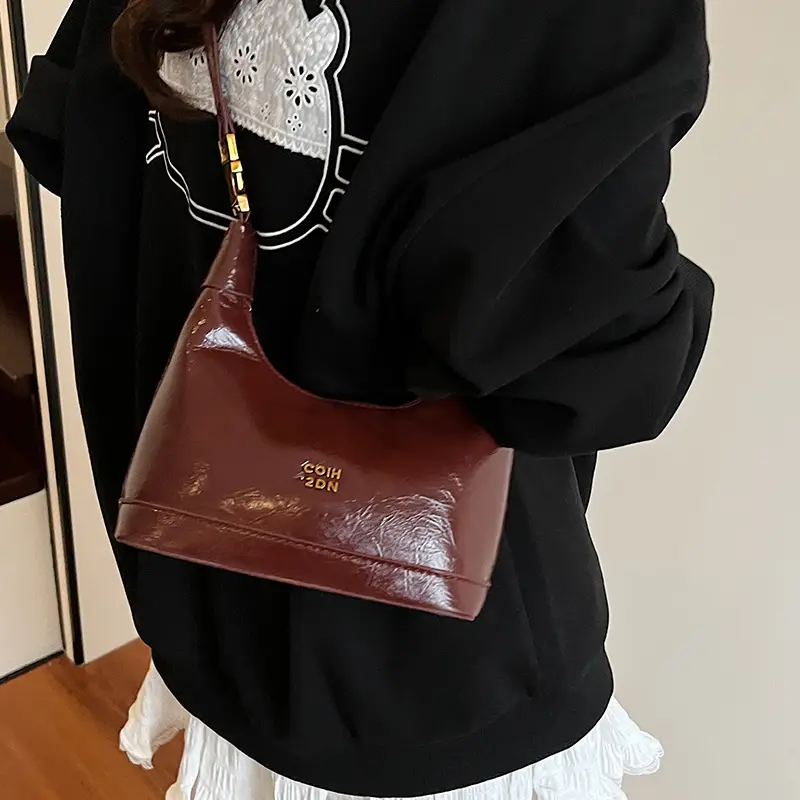 Women Retro Shoulder Bag Brown Gold Zipper Commuter Crossbody - Image 11