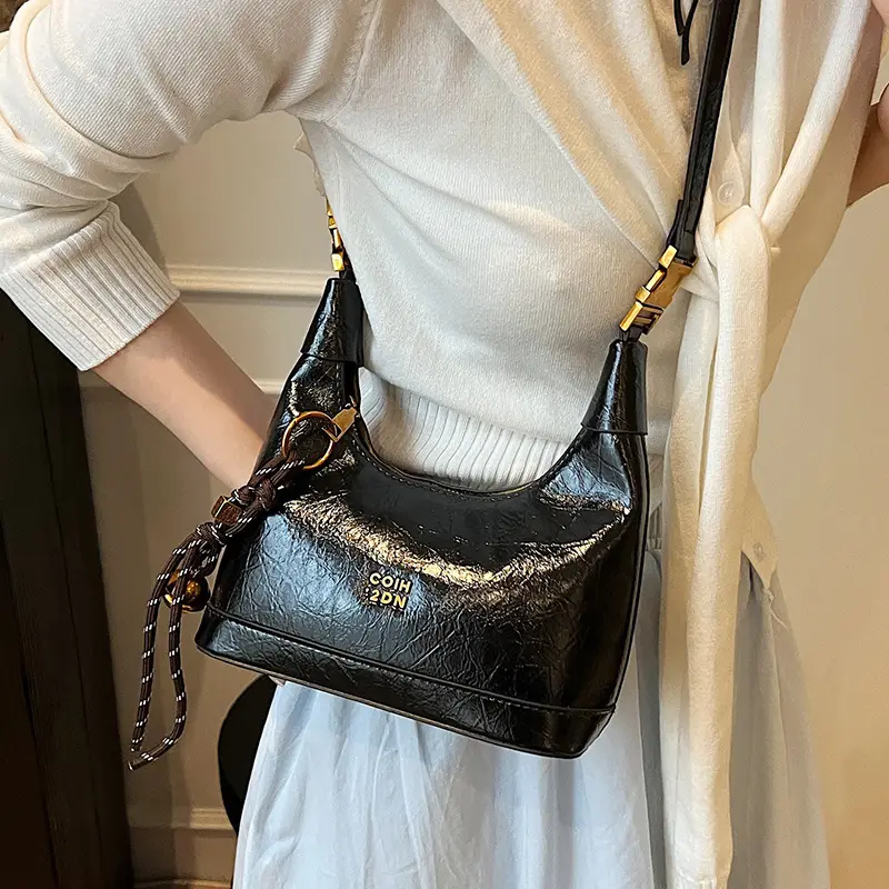Women Retro Shoulder Bag Brown Gold Zipper Commuter Crossbody - Image 12