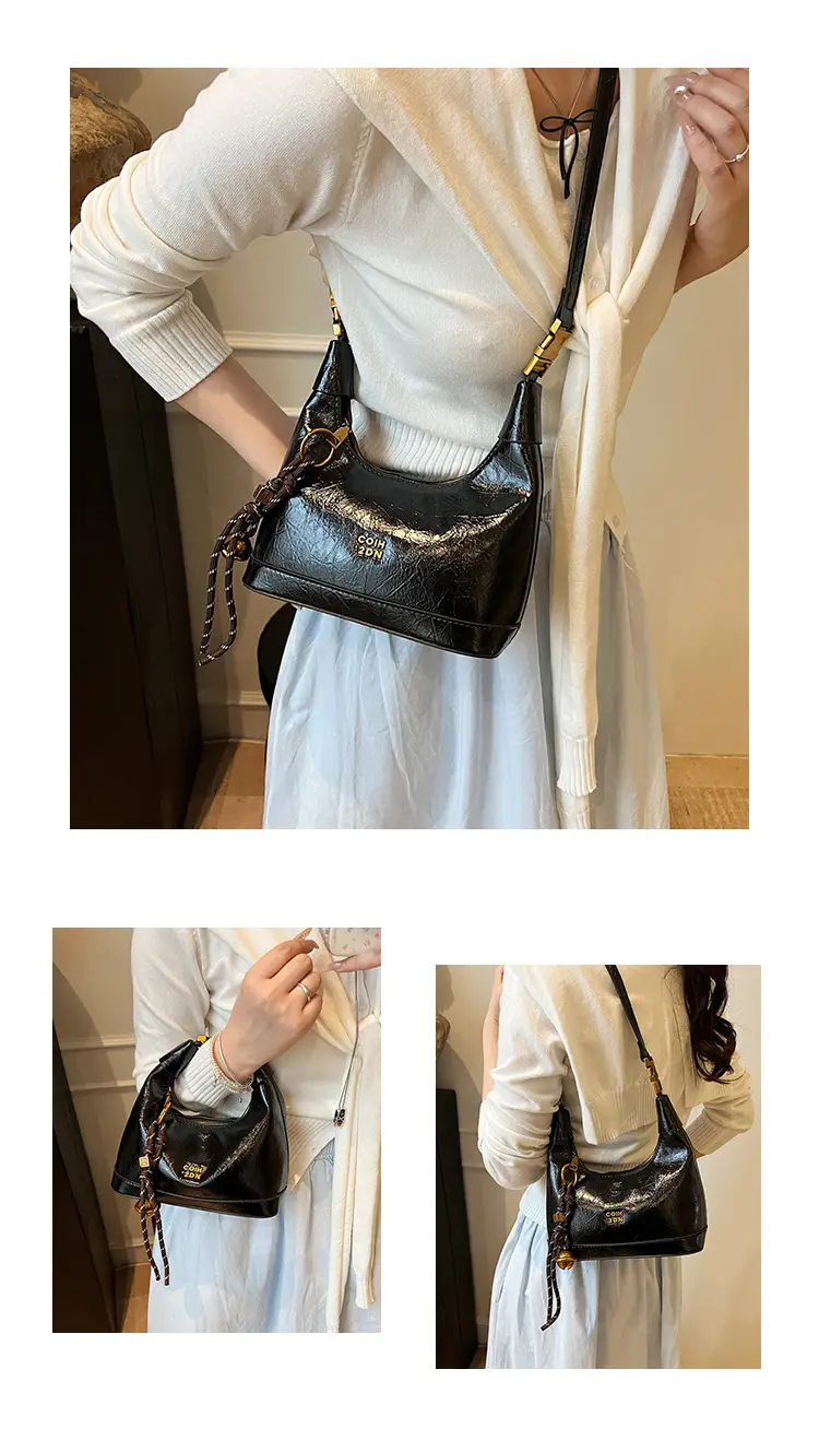 Women Retro Shoulder Bag Brown Gold Zipper Commuter Crossbody — feature 12