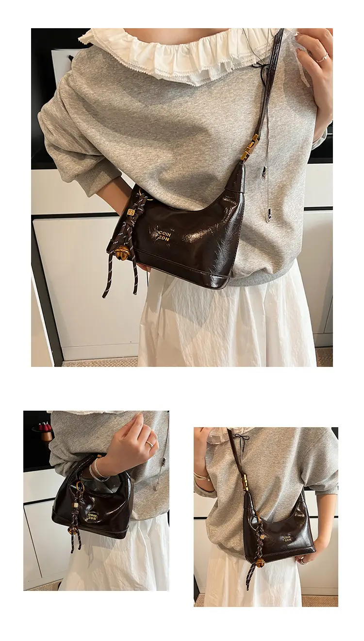 Women Retro Shoulder Bag Brown Gold Zipper Commuter Crossbody — feature 13