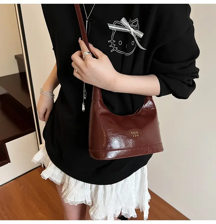 Women Retro Shoulder Bag Brown Gold Zipper Commuter Crossbody — feature 19
