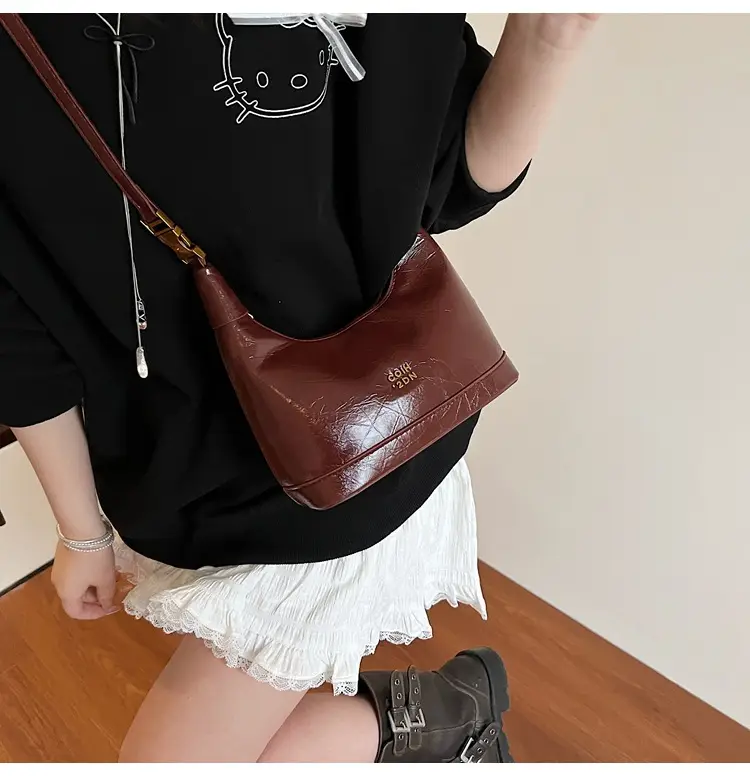 Women Retro Shoulder Bag Brown Gold Zipper Commuter Crossbody — feature 20