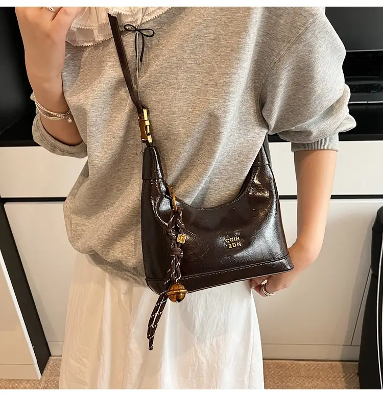 Women Retro Shoulder Bag Brown Gold Zipper Commuter Crossbody — feature 29