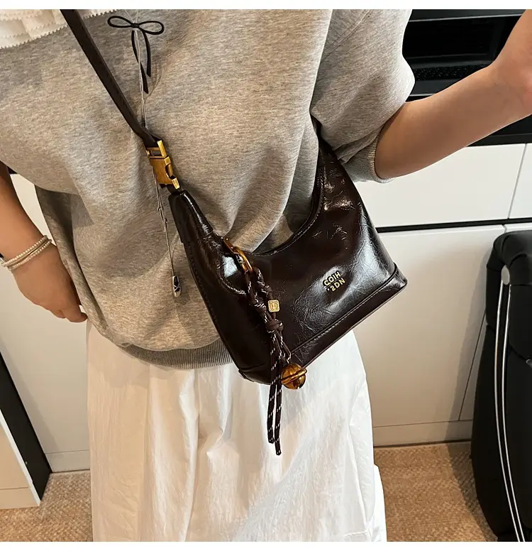 Women Retro Shoulder Bag Brown Gold Zipper Commuter Crossbody — feature 30
