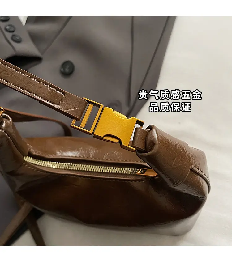 Women Retro Shoulder Bag Brown Gold Zipper Commuter Crossbody — feature 4