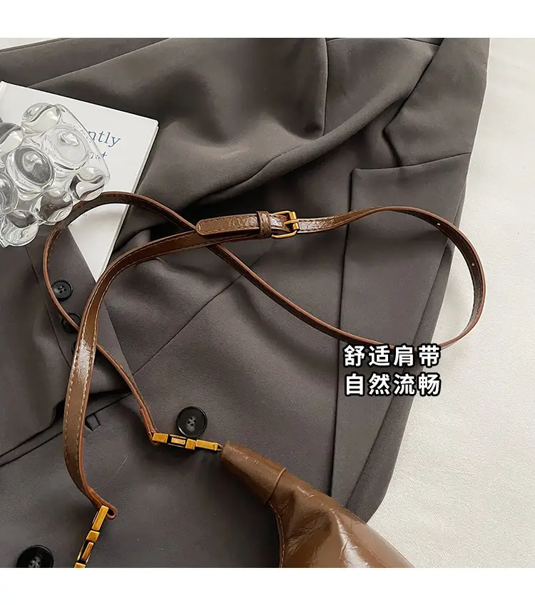 Women Retro Shoulder Bag Brown Gold Zipper Commuter Crossbody — feature 5