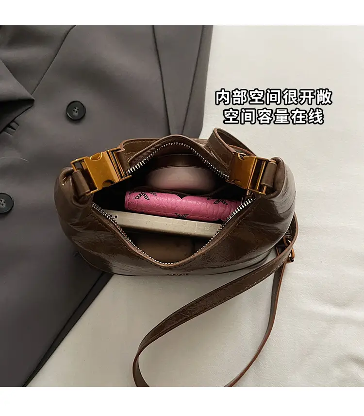 Women Retro Shoulder Bag Brown Gold Zipper Commuter Crossbody — feature 8