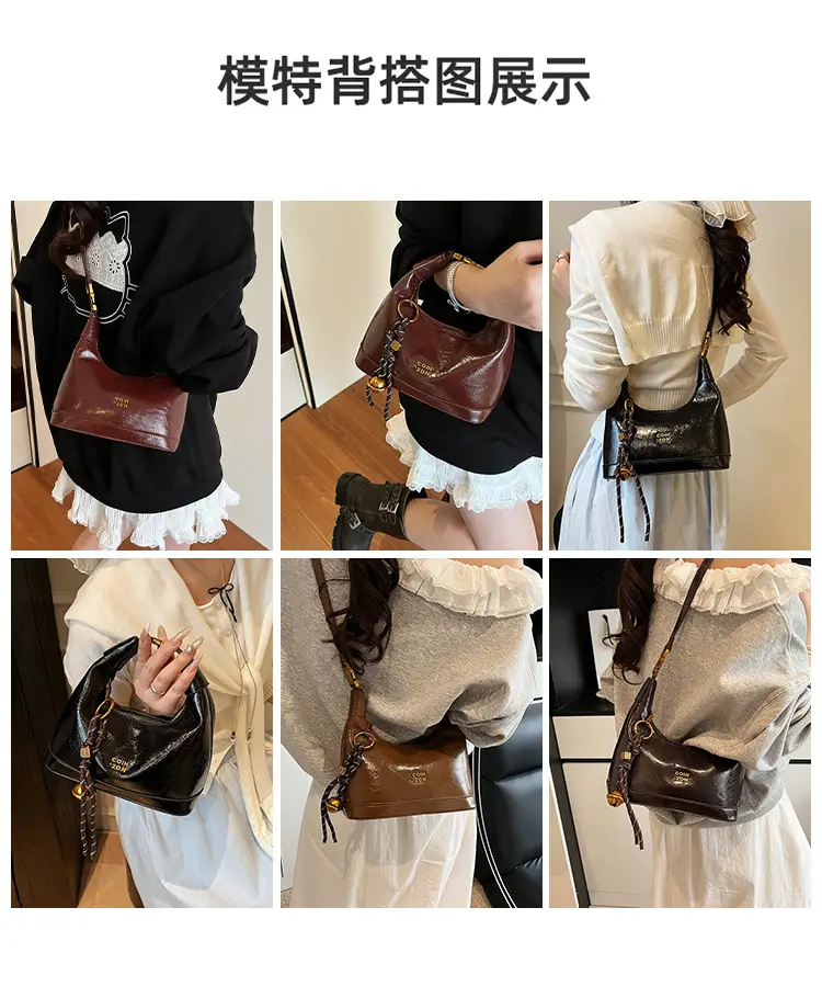 Women Retro Shoulder Bag Brown Gold Zipper Commuter Crossbody — feature 9