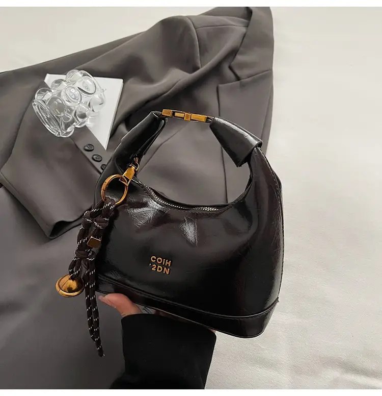 Women Retro Shoulder Bag Brown Gold Zipper Commuter Crossbody - Image 2