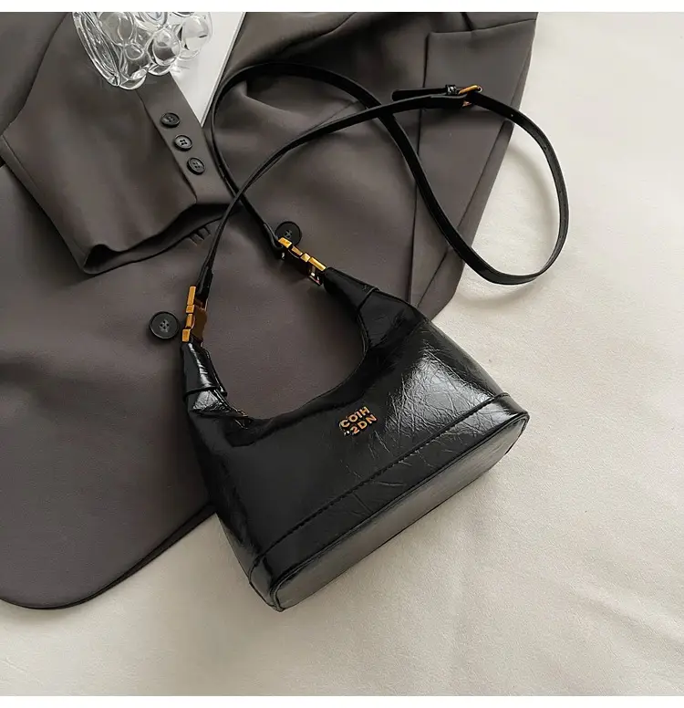 Women Retro Shoulder Bag Brown Gold Zipper Commuter Crossbody - Image 5