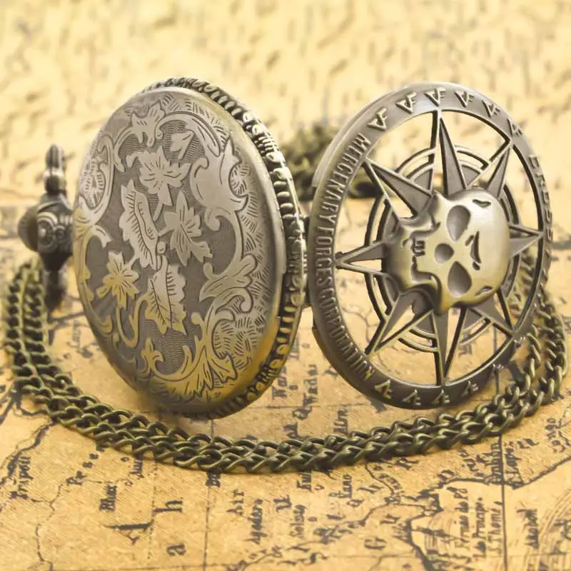 Retro Cross-Border Skull Pocket Watch with Necklace