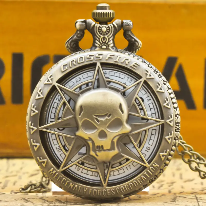 Retro Cross-Border Skull Pocket Watch with Necklace
