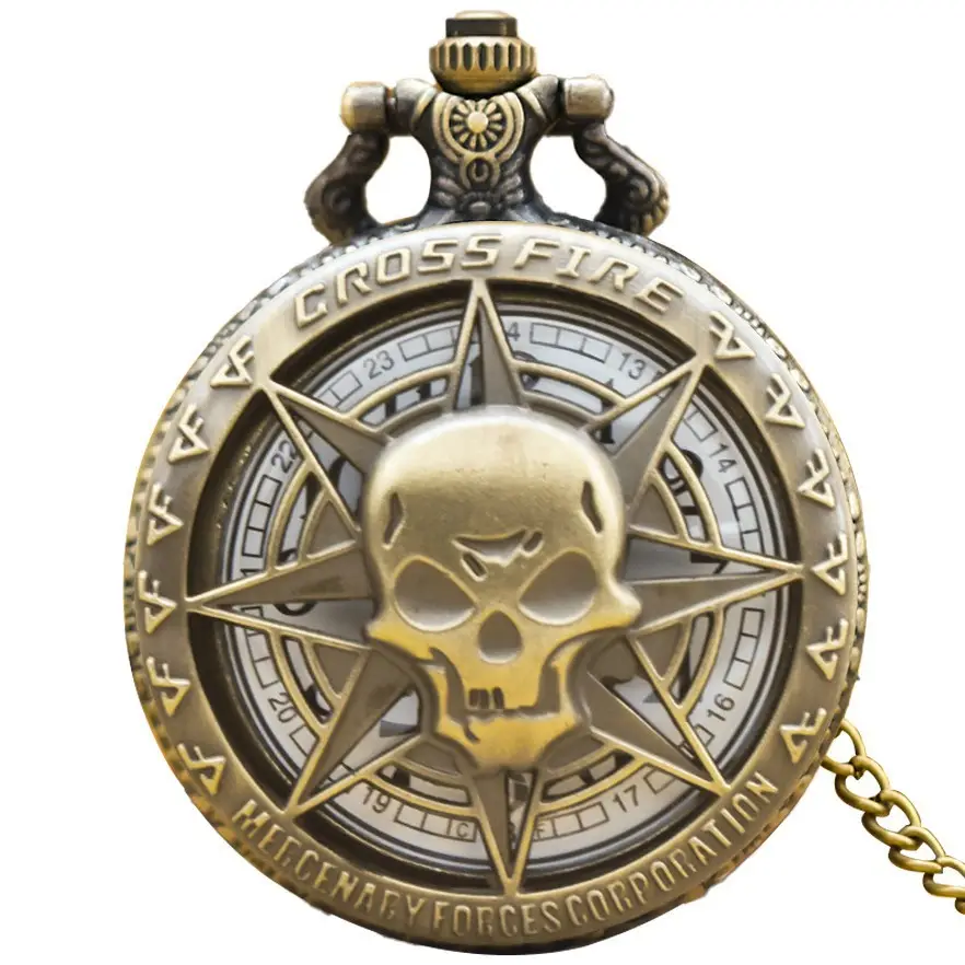 Retro Cross-Border Skull Pocket Watch with Necklace