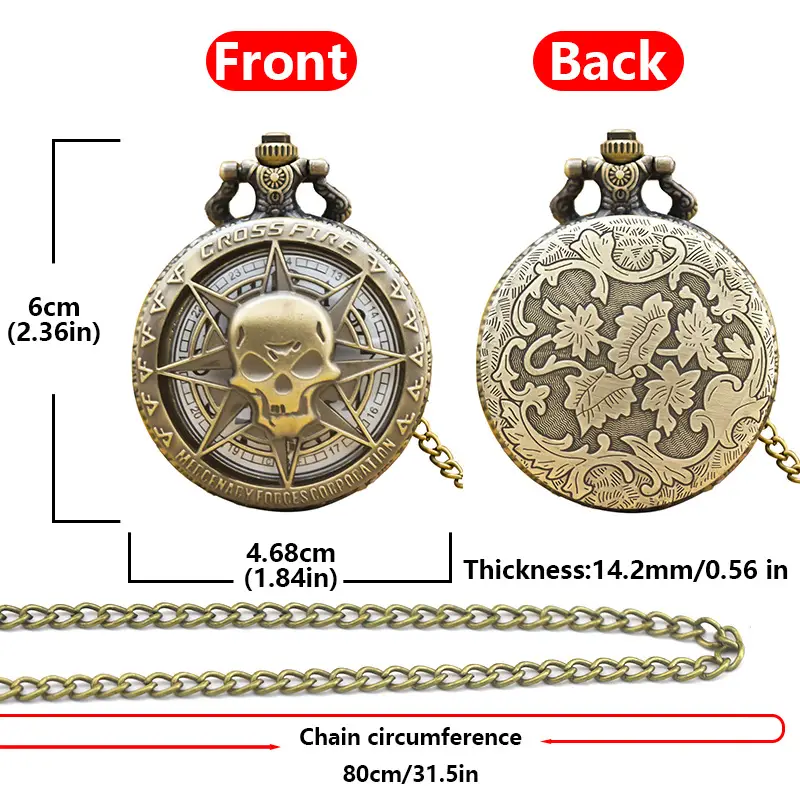 Retro Cross-Border Skull Pocket Watch with Necklace — feature 8