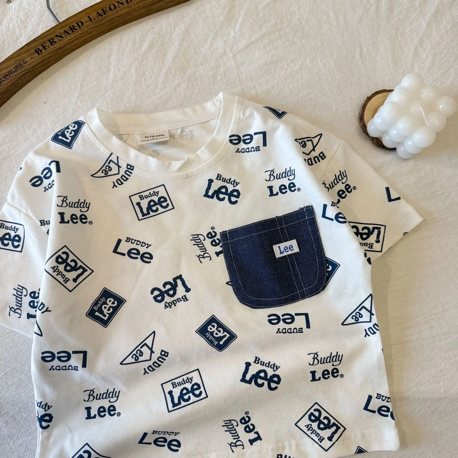 Japanese Style Boys T-Shirt 2025 Summer Embroidered Pocket