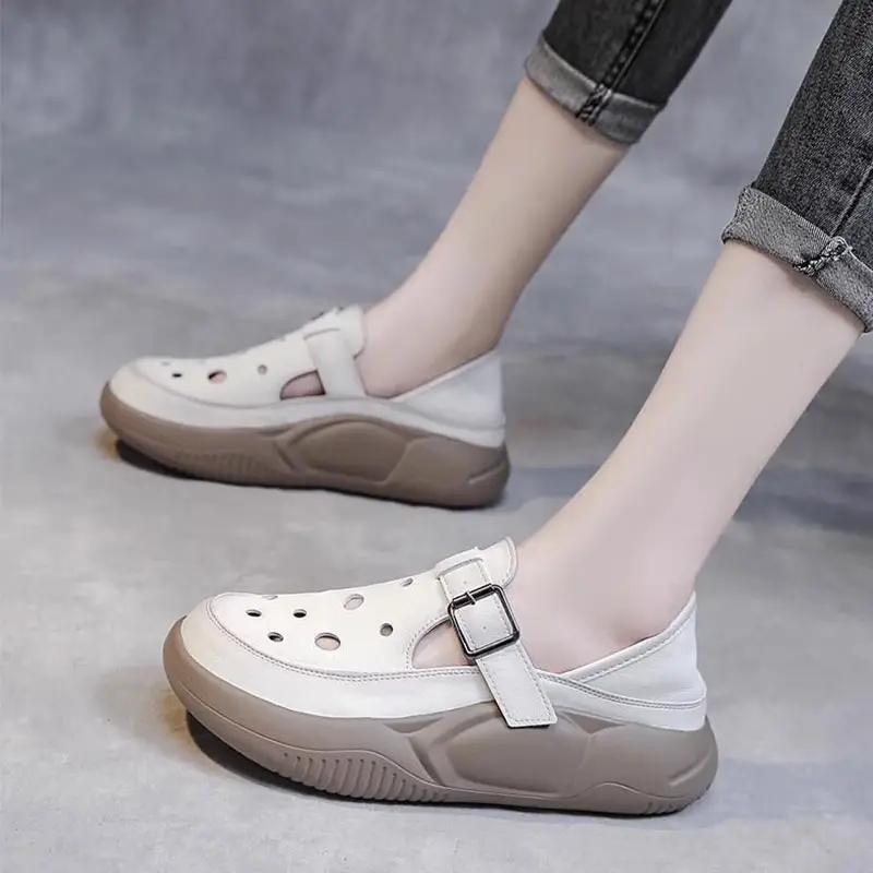 Leather Retro Toe Sandals 2025 Summer Outer Wear New Fashion Sandals and Slippers Non-slip Breathable Hollow-out Mother Shoes - Image 5