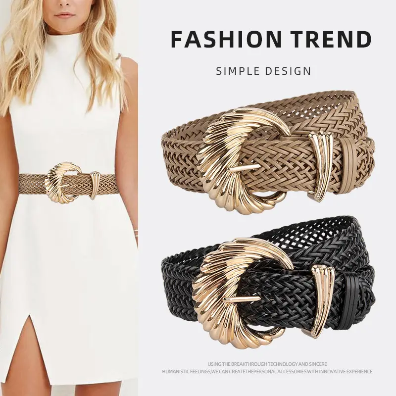 Korean Style Woven Belt for Women White Black Gold