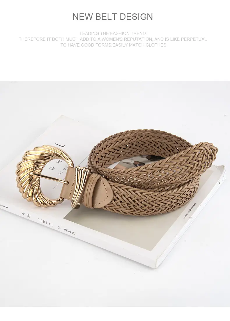Korean Style Woven Belt for Women White Black Gold — feature 10