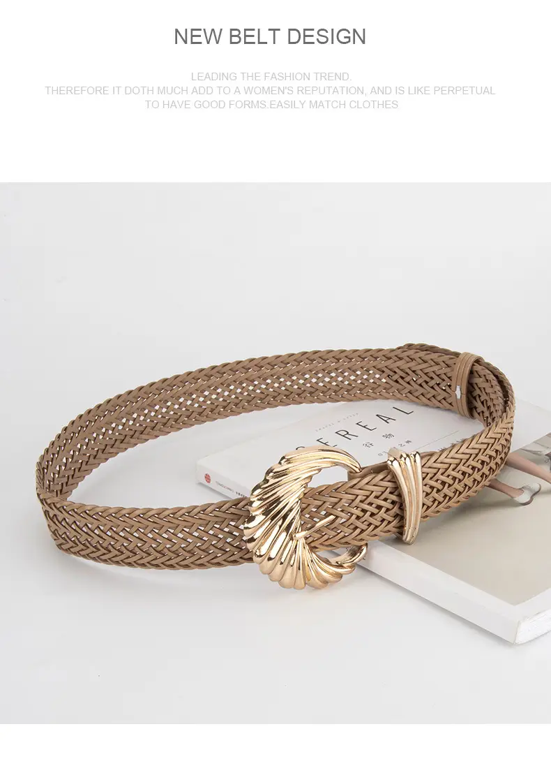 Korean Style Woven Belt for Women White Black Gold — feature 11