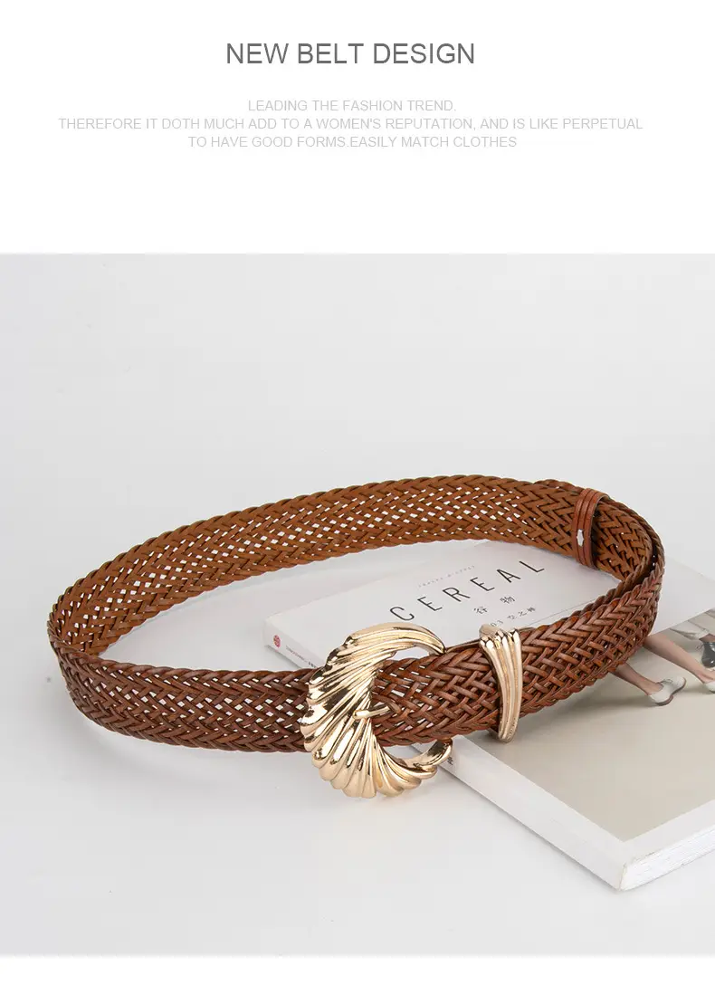 Korean Style Woven Belt for Women White Black Gold — feature 12