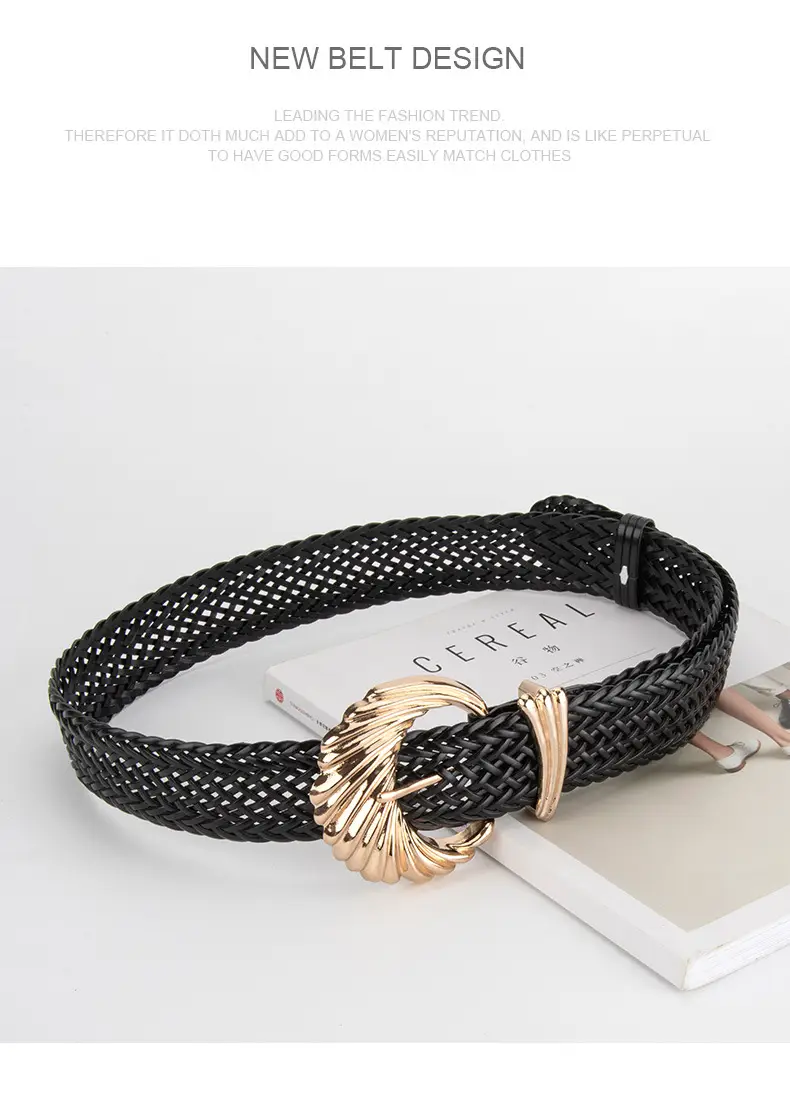 Korean Style Woven Belt for Women White Black Gold — feature 13