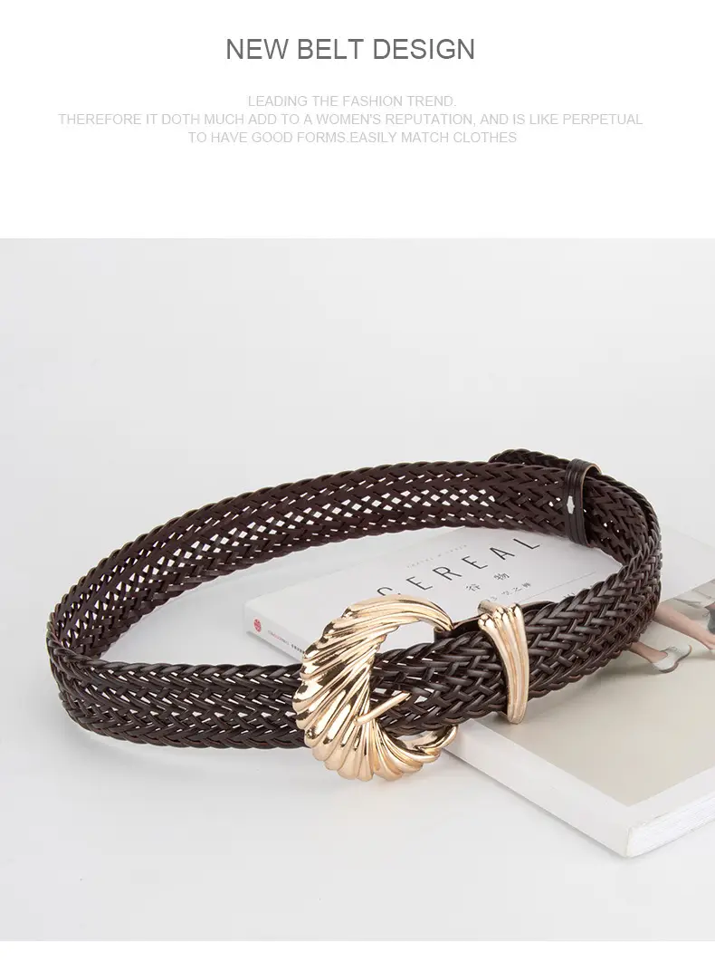 Korean Style Woven Belt for Women White Black Gold — feature 14