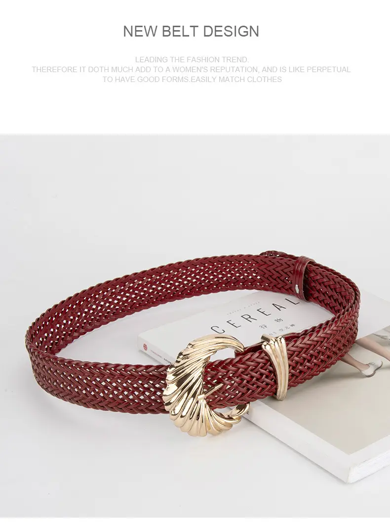 Korean Style Woven Belt for Women White Black Gold — feature 15