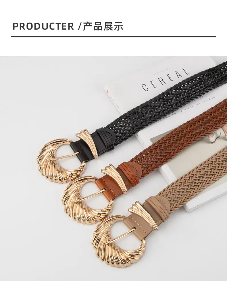 Korean Style Woven Belt for Women White Black Gold — feature 9