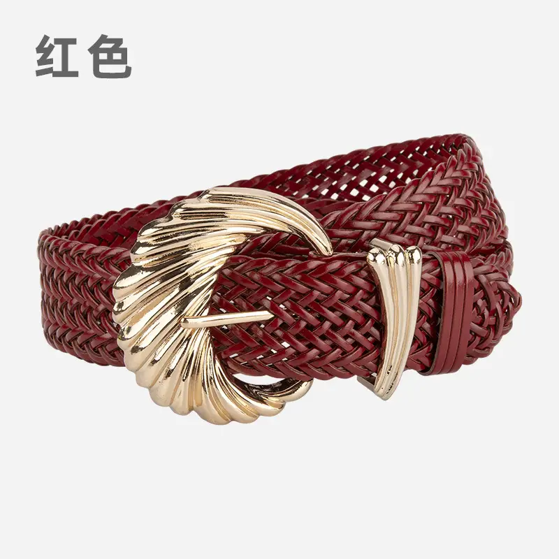 Korean Style Woven Belt for Women White Black Gold - Image 2
