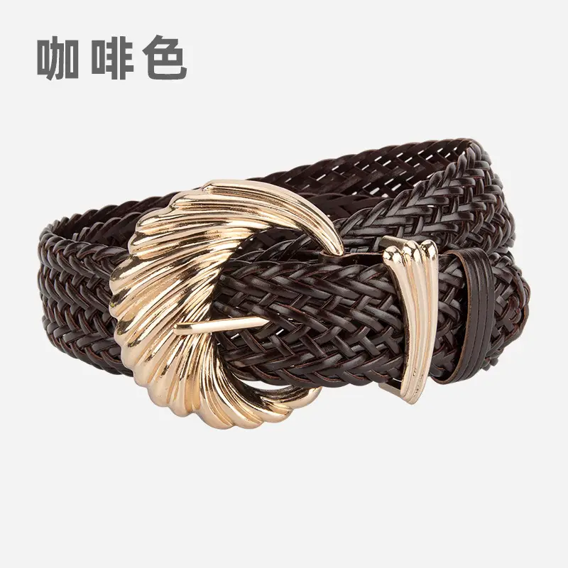 Korean Style Woven Belt for Women White Black Gold - Image 3