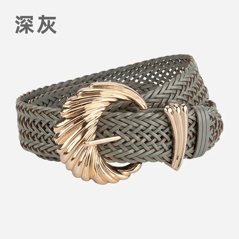 Korean Style Woven Belt for Women White Black Gold - Image 4