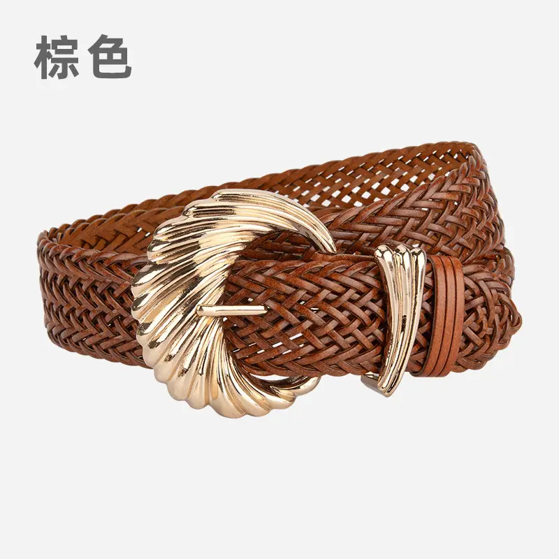 Korean Style Woven Belt for Women White Black Gold - Image 6