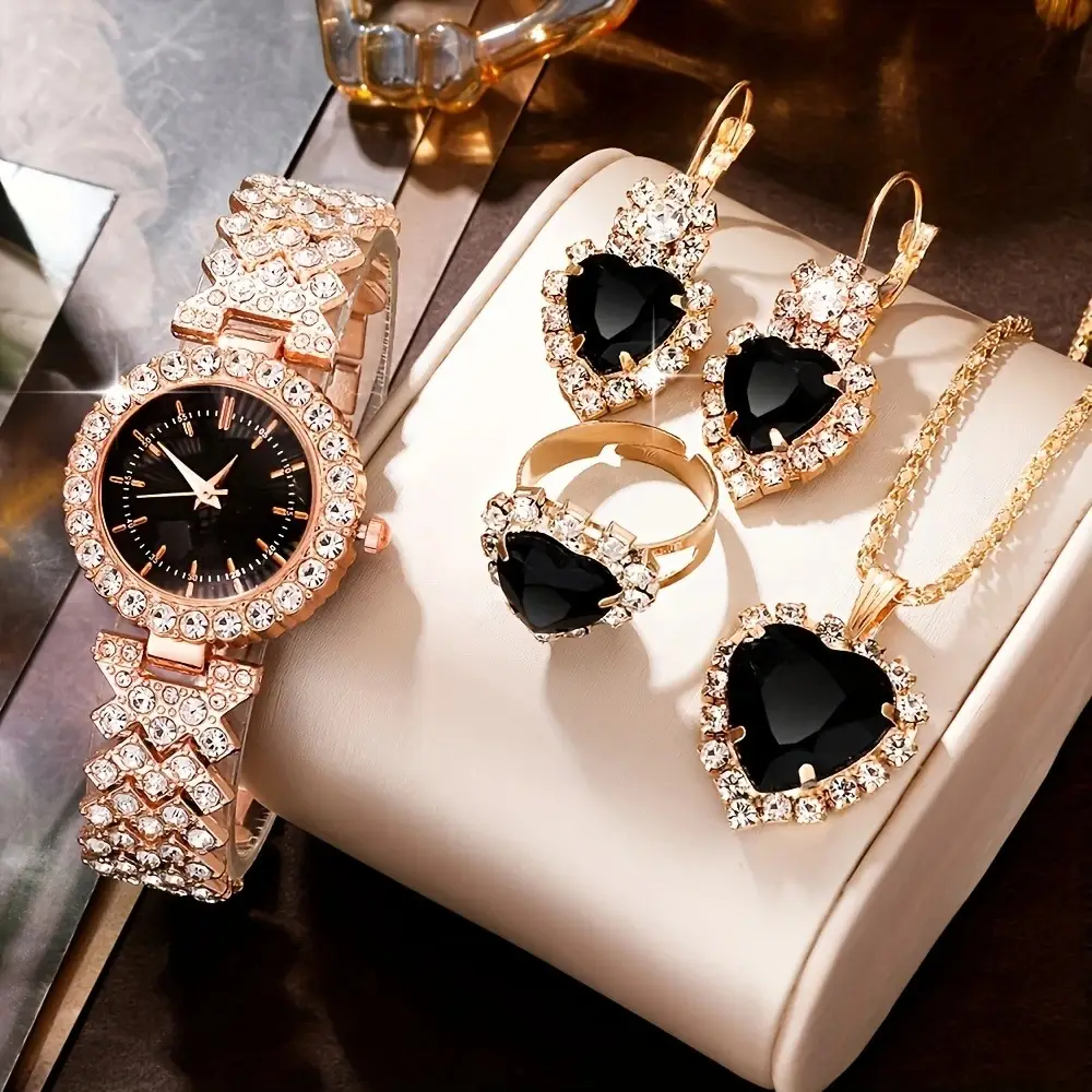 Cheyin European and American Ins Cross-Border Popular Women's Watch Rhinestone Jewelry Hot Selling Colored Diamond British Watch Women's Watch Exquisite Set