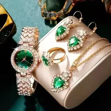 Cheyin European and American Ins Cross-Border Popular Women's Watch Rhinestone Jewelry Hot Selling Colored Diamond British Watch Women's Watch Exquisite Set