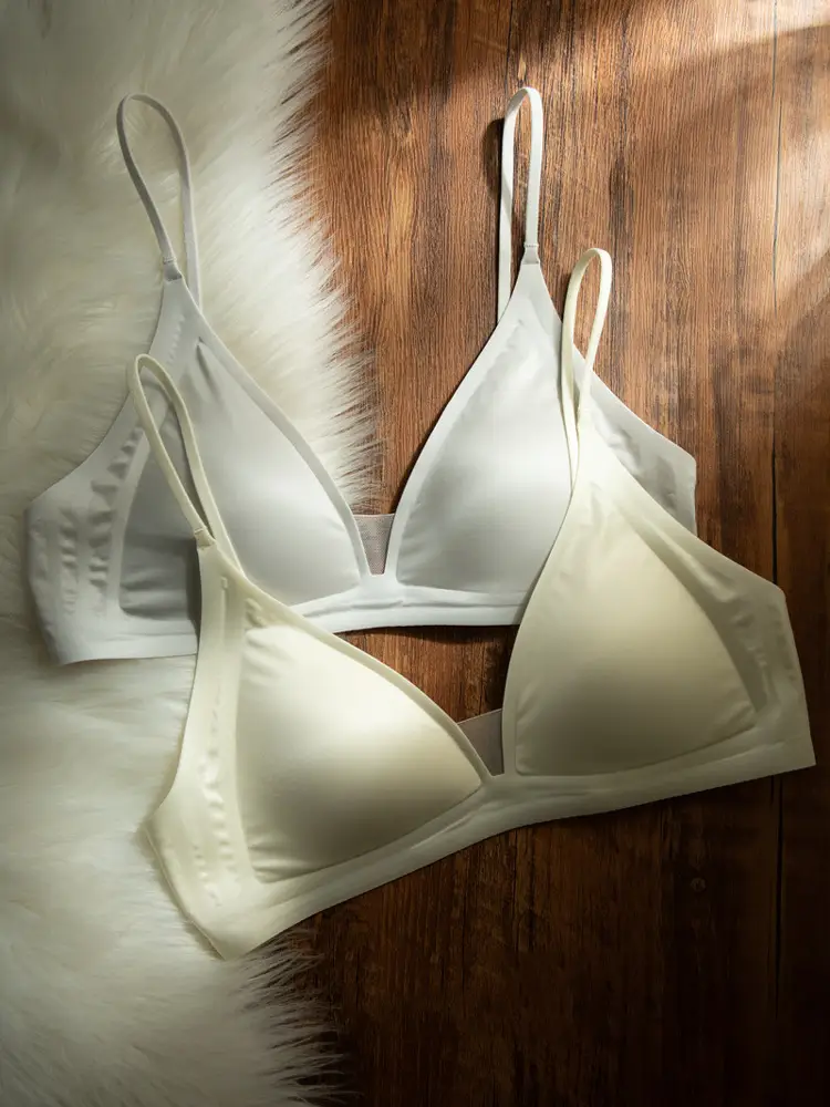 CynL Milk Satin French Style Deep V-neck Underwear Women's Summer Thin Shoulder Strap Non-marking Triangle Cup Small Chest Non-rimless Thin Bra — feature 19