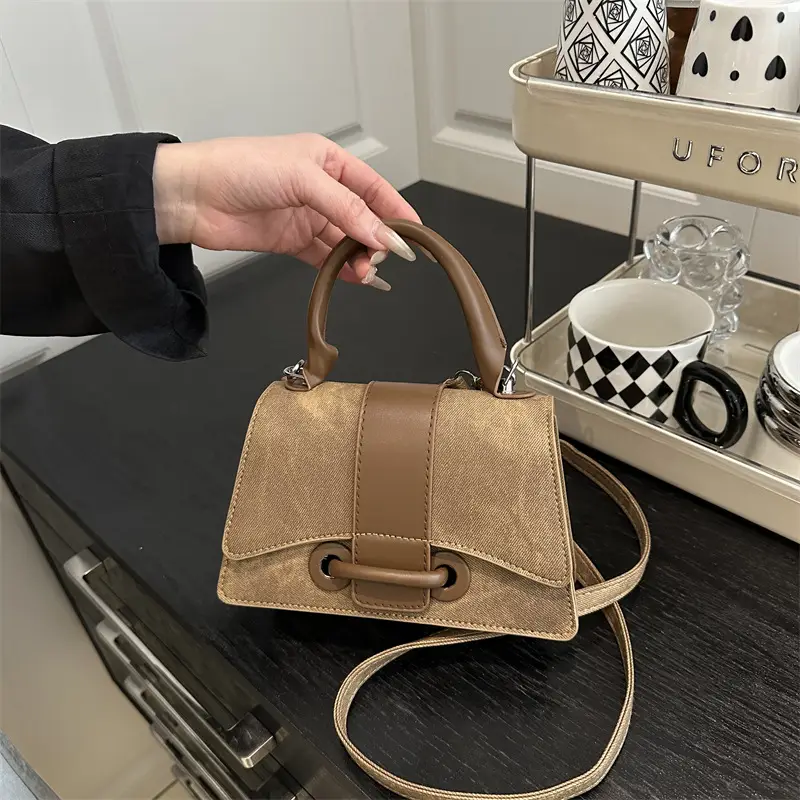 Women's Mini Handheld Bag with Leather Strap - Image 5