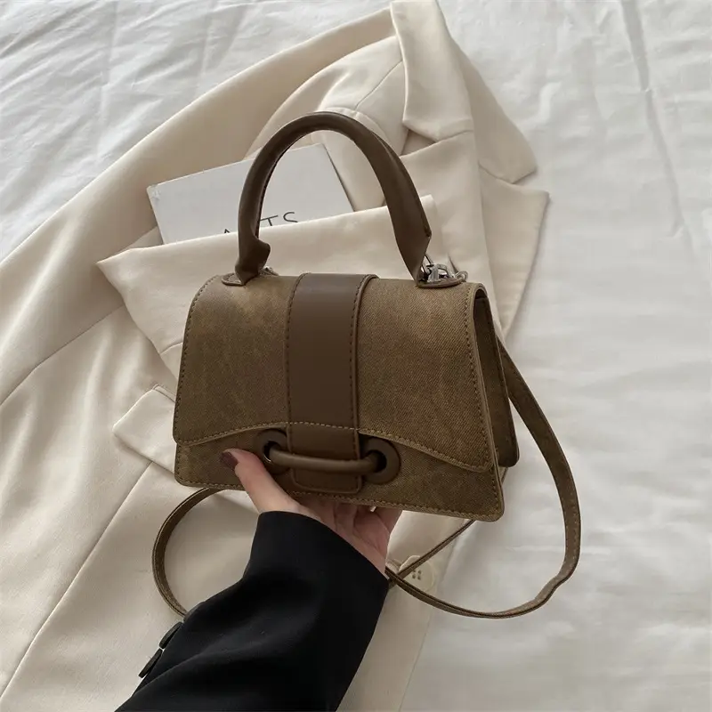 Women's Mini Handheld Bag with Leather Strap - Image 2
