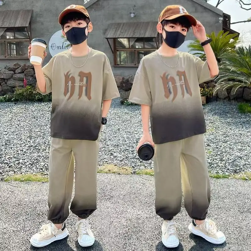Boys 2025 Gradient T-Shirt Two-Piece Set