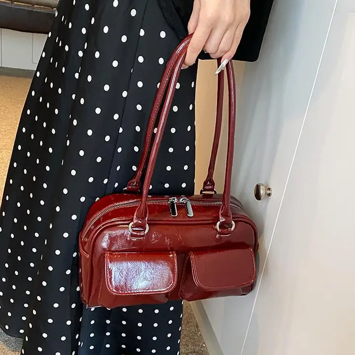 Women's Maroon Leather Commuter Handbag 2025 New Arrival
