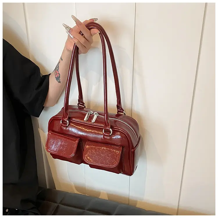 Women's Maroon Leather Commuter Handbag 2025 New Arrival — feature 16