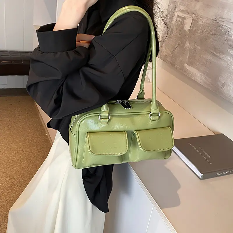 Women's Maroon Leather Commuter Handbag 2025 New Arrival