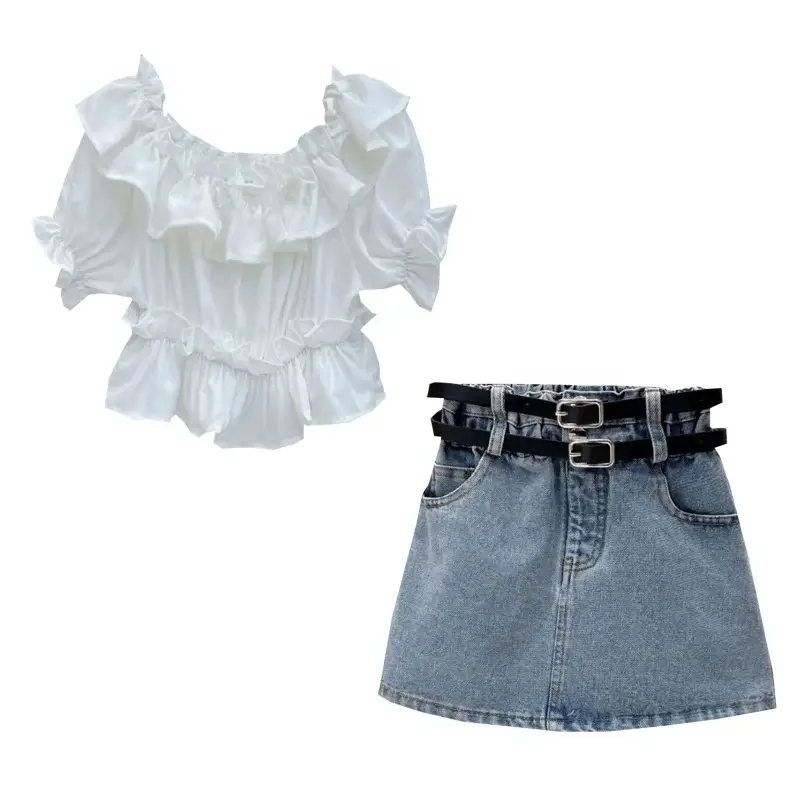 Ancorelala Girls Ruffled Top & Denim Skirt Set Pink - Image 7