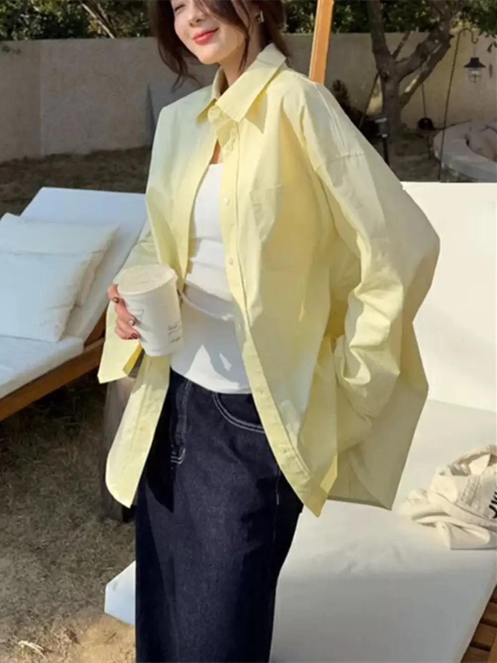 Korean high-end blue shirt jacket women's spring and summer loose long sleeve temperament lazy wind shirt wholesale — feature 13