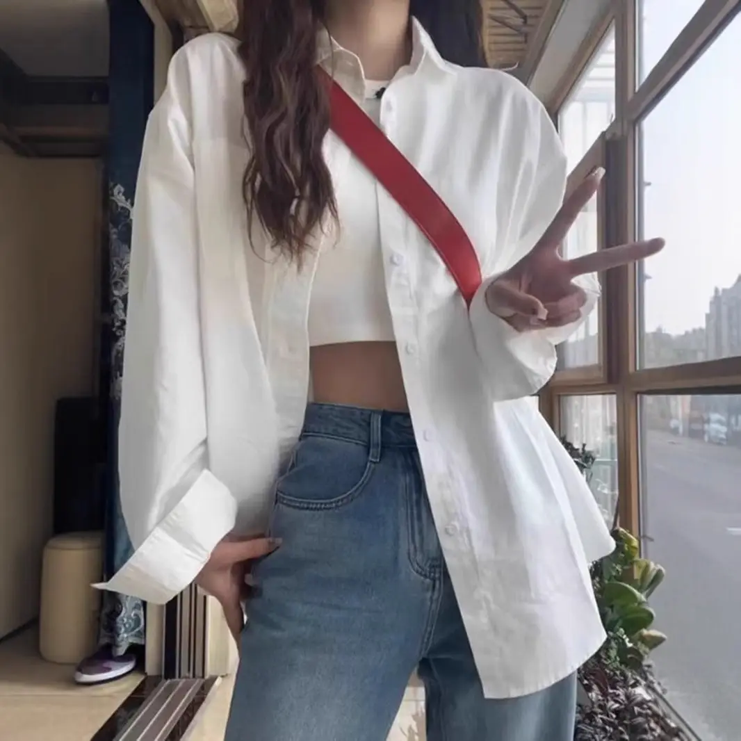 Korean high-end blue shirt jacket women's spring and summer loose long sleeve temperament lazy wind shirt wholesale