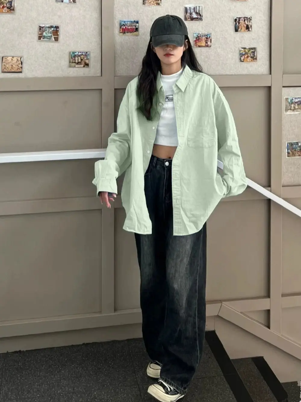 Korean high-end blue shirt jacket women's spring and summer loose long sleeve temperament lazy wind shirt wholesale