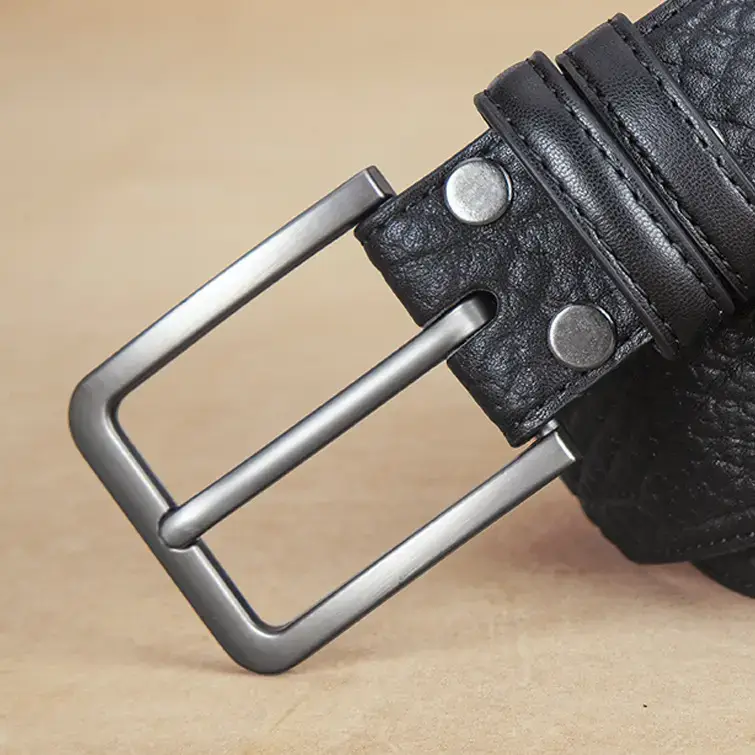 Men Genuine Leather Pin Buckle Belt Black - Image 3
