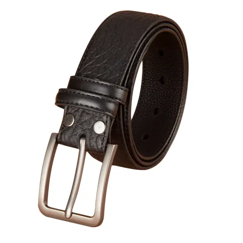 Men Genuine Leather Pin Buckle Belt Black - Image 5