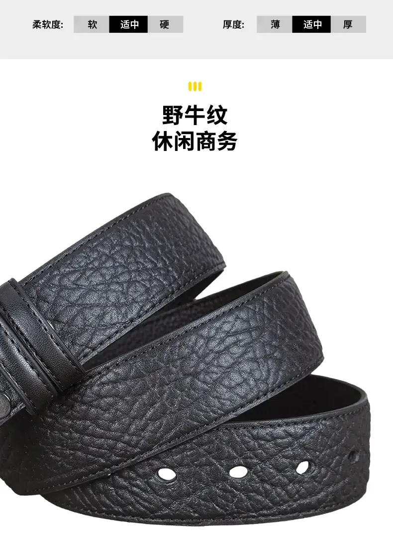 Men Genuine Leather Pin Buckle Belt Black — feature 4