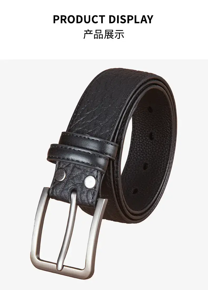 Men Genuine Leather Pin Buckle Belt Black — feature 8